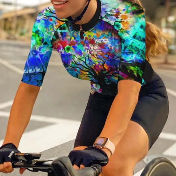 Women's Cycling Jersey Tree Short Sleeve Bike Jersey Top with 3 Rear Pockets Mountain Bike MTB Road Bike Cycling Quick Dry Reflective Strips Back Pocket Moisture Wicking Sports Yellow Red Blue