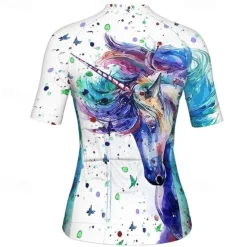 Women's Cycling Jersey Unicorn Short Sleeve Bike Jersey Top with 3 Rear Pockets Mountain Bike MTB Road Bike Cycling Quick Dry Reflective Strips Back Pocket Moisture Wicking Sports White Blue Purple