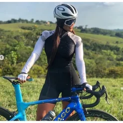 Women's Cycling Jersey with Shorts Triathlon Tri Suit Long Sleeve Mountain Bike MTB Road Bike Cycling Winter Black Orange Red Patchwork Bike Clothing Suit Breathable Quick Dry Back Pocket Sweat