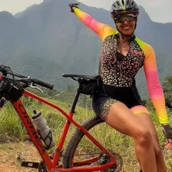 Women's Cycling Jersey with Shorts Triathlon Tri Suit Long Sleeve Mountain Bike MTB Road Bike Cycling Winter Black Orange Red Patchwork Bike Clothing Suit Breathable Quick Dry Back Pocket Sweat