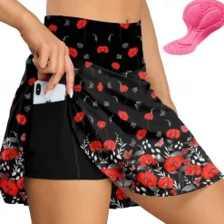 Women's Cycling Skort Skirt Bike Skirt Bottoms Race Fit Mountain Bike MTB Road Bike Cycling Sports Graphic Floral Botanical 3D Pad Cycling Breathable Quick Dry Dark Pink Black Spandex Clothing Apparel