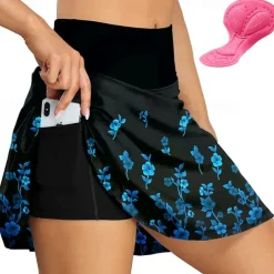 Women's Cycling Skort Skirt Bike Skirt Bottoms Race Fit Mountain Bike MTB Road Bike Cycling Sports Graphic Floral Botanical 3D Pad Cycling Breathable Quick Dry Dark Pink Black Spandex Clothing Apparel
