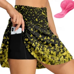 Women's Cycling Skort Skirt Bike Skirt Bottoms Race Fit Mountain Bike MTB Road Bike Cycling Sports Graphic Butterfly 3D Pad Cycling Breathable Quick Dry Yellow Light Green Spandex Clothing Apparel
