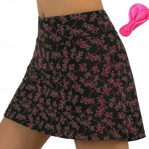 Women's Cycling Skort Skirt Bike Skirt Bottoms Mountain Bike MTB Road Bike Cycling Sports Floral Botanical 3D Pad Cycling Breathable Quick Dry Black Red Spandex Clothing Apparel Bike Wear