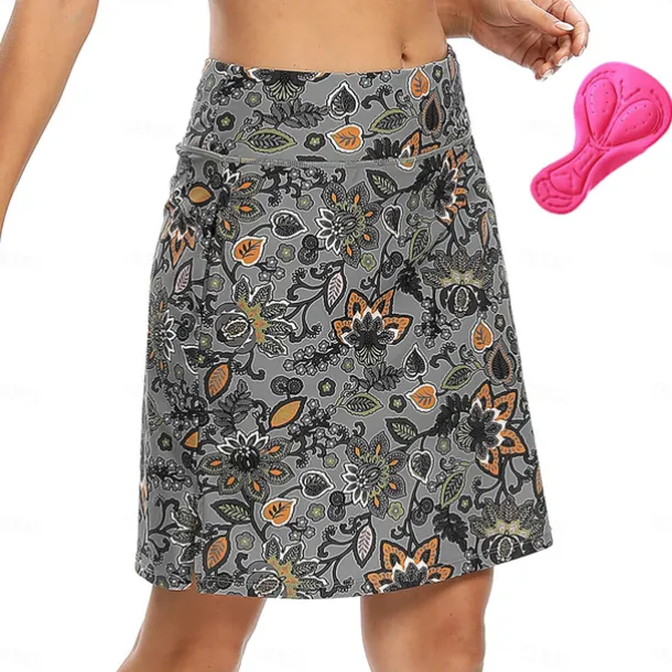 Women's Cycling Skort Skirt Bike Skirt Bottoms Mountain Bike MTB Road Bike Cycling Sports Floral Botanical 3D Pad Cycling Breathable Quick Dry Forest Green Pink Spandex Clothing Apparel Bike Wear