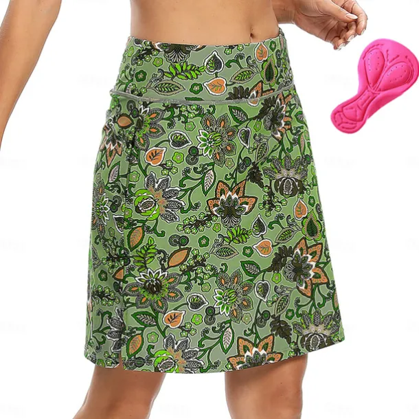 Women's Cycling Skort Skirt Bike Skirt Bottoms Mountain Bike MTB Road Bike Cycling Sports Floral Botanical 3D Pad Cycling Breathable Quick Dry Forest Green Pink Spandex Clothing Apparel Bike Wear