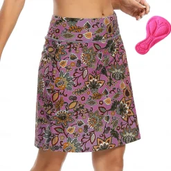 Women's Cycling Skort Skirt Bike Skirt Bottoms Mountain Bike MTB Road Bike Cycling Sports Floral Botanical 3D Pad Cycling Breathable Quick Dry Forest Green Pink Spandex Clothing Apparel Bike Wear
