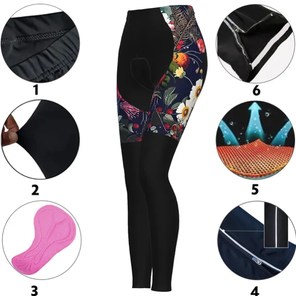 Women's Cycling Tights Bike Pants Tights Mountain Bike MTB Road Bike Cycling Sports Graphic Floral Botanical Ugly Christmas Thermal Warm 3D Pad Breathable Quick Dry Black Red Clothing Apparel Bike