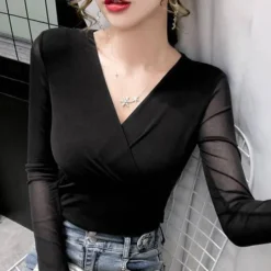 Women's Daily Top Latin Dance Ballroom Dance Top Ruching Pure Color Splicing Women's Performance Training Long Sleeve Polyester