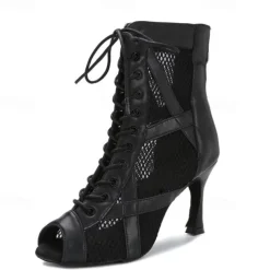 Women's Dance Boots Professional Sexy Boots Fashion Boots Zipper Lace-up Adults' Black