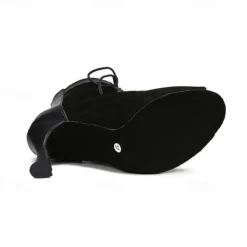 Women's Dance Boots Professional Ballroom Dance Fashion Boots Fur Lined Lace Up Party / Evening Stylish Lace-up Splicing Vintage Cuban Heel Peep Toe Zipper Lace-up Adults' Black