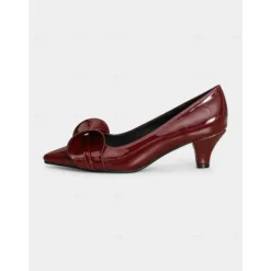 Women's Dark Green Bow Pointed Toe Heels – Patent Leather Mid Heels, Vintage-Inspired Style for Work, Parties and Dressy Occasions