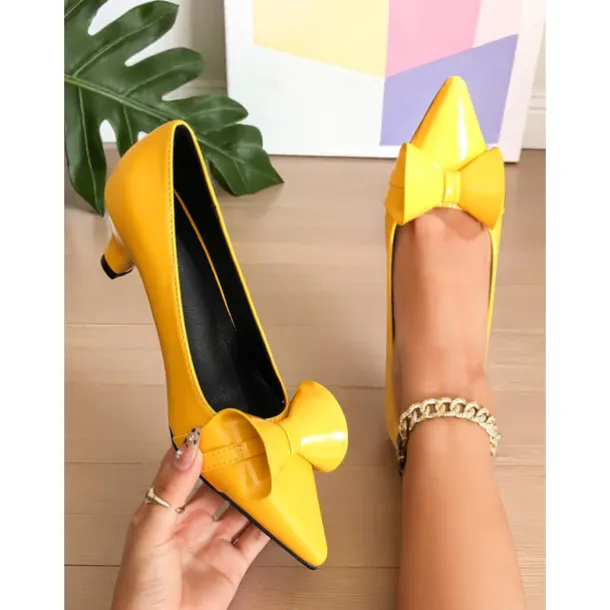 Women's Dark Green Bow Pointed Toe Heels – Patent Leather Mid Heels, Vintage-Inspired Style for Work, Parties and Dressy Occasions