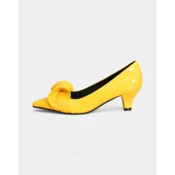 Women's Dark Green Bow Pointed Toe Heels – Patent Leather Mid Heels, Vintage-Inspired Style for Work, Parties and Dressy Occasions