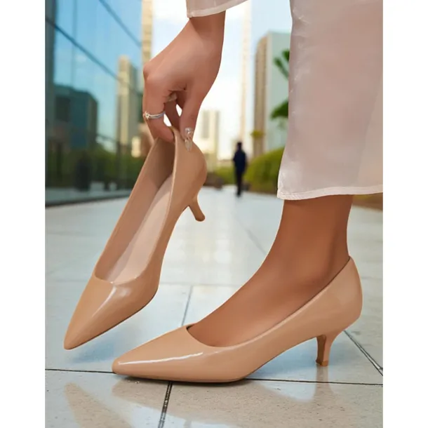 Women's Dark Green Patent Leather Pointed-Toe Kitten Heels - Classic 1950s Elegant Office Pumps for Ladies, Ideal for Workwear, Interviews, and Formal Events