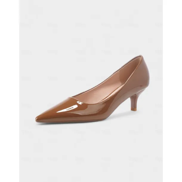 Women's Dark Green Patent Leather Pointed-Toe Kitten Heels - Classic 1950s Elegant Office Pumps for Ladies, Ideal for Workwear, Interviews, and Formal Events
