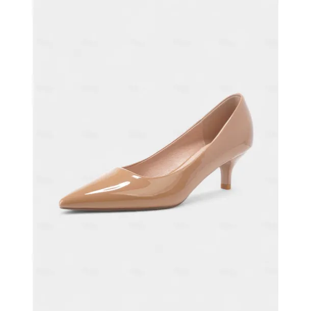 Women's Dark Green Patent Leather Pointed-Toe Kitten Heels - Classic 1950s Elegant Office Pumps for Ladies, Ideal for Workwear, Interviews, and Formal Events