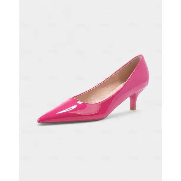Women's Dark Green Patent Leather Pointed-Toe Kitten Heels - Classic 1950s Elegant Office Pumps for Ladies, Ideal for Workwear, Interviews, and Formal Events