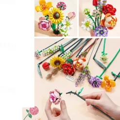 Women's Day Gifts 2023 Romantic Roses Flowers Sunflowers Daffodils Gardens House Building Blocks Classic Model Mini Bricks Sets Kids Kits Valentine's Day for Girls Mother's Day Gifts for MoM