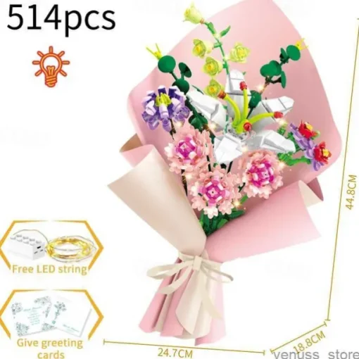 Women's Day Gifts Blocks LED Flowers Rose Building Block Lamp Bouquet Small Particles Compatible With Assembled Flower Holiday Gift Rose Series Toys R231208 Mother's Day Gifts for MoM