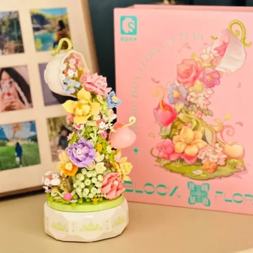 Women's Day Gifts Building Blocks Flower Art Tea Language Lighting Music Box And Assembled Building Block Toys Mother's Day Gifts for MoM