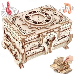 Women's Day Gifts 3D Wooden Puzzle Antique Jewel Box Music Box Kit DIY Home Decoration Laser-Cut Mechanical Model Mother's Day Stunning Gifts for Adults Mother's Day Gifts for MoM