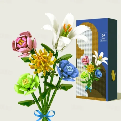 Women's Day Gifts Flower Rose Bouquet Building Kit with Cover Display Box Diy Flower Botanical Collection Building Blocks Bricks Desk Home Mother's Day Gifts for MoM