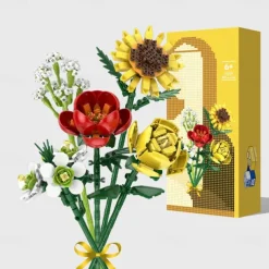 Women's Day Gifts Flower Rose Bouquet Building Kit with Cover Display Box Diy Flower Botanical Collection Building Blocks Bricks Desk Home Mother's Day Gifts for MoM