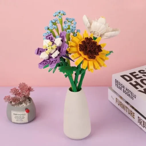 Women's Day Gifts Flower Rose Bouquet Building Kit with Cover Display Box Diy Flower Botanical Collection Building Blocks Bricks Desk Home Mother's Day Gifts for MoM