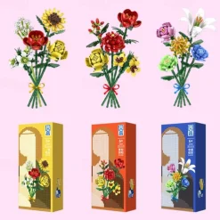 Women's Day Gifts Flower Rose Bouquet Building Kit with Cover Display Box Diy Flower Botanical Collection Building Blocks Bricks Desk Home Mother's Day Gifts for MoM