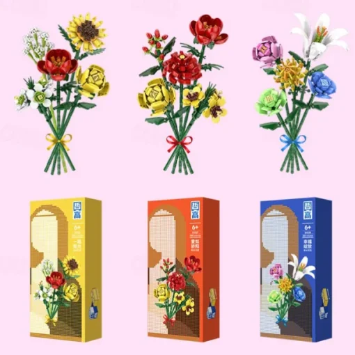 Women's Day Gifts Flower Rose Bouquet Building Kit with Cover Display Box Diy Flower Botanical Collection Building Blocks Bricks Desk Home Mother's Day Gifts for MoM