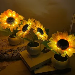 Women's Day Gifts LED Sunflower Night Light Indoor Simulation Bouquet Atmosphere Light Touch Charging Bedhead Warm Night Light Batch Mother's Day Gifts for MoM