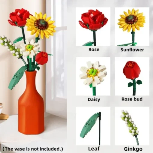 Women's Day Gifts Miniature Building Blocks Bouquet Set Artificial Flowers Diy Unique Home Decoration Plant Series Home Decor Valentine's Day Mother's Day Gift B Mother's Day Gifts for MoM