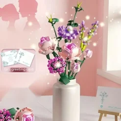 Women's Day Gifts 413pcs Building Blocks Bouquet Set Gift Wrapping Paper Birthday Gift Can Decorate Bedroom Living Room Office Vase Not Included Mother's Day Gifts for MoM