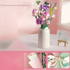 Women's Day Gifts 413pcs Building Blocks Bouquet Set Gift Wrapping Paper Birthday Gift Can Decorate Bedroom Living Room Office Vase Not Included Mother's Day Gifts for MoM