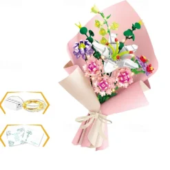 Women's Day Gifts 413pcs Building Blocks Bouquet Set Gift Wrapping Paper Birthday Gift Can Decorate Bedroom Living Room Office Vase Not Included Mother's Day Gifts for MoM