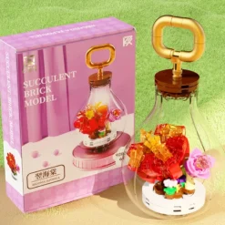 Women's Day Gifts Succulents in Bulbs Building Block Set with 2 LED String Lights DIY 3 Adjustable Flash Speeds Women's Day Mother's Day Gifts for Girls Mother's Day Gifts for MoM