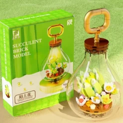 Women's Day Gifts Succulents in Bulbs Building Block Set with 2 LED String Lights DIY 3 Adjustable Flash Speeds Women's Day Mother's Day Gifts for Girls Mother's Day Gifts for MoM