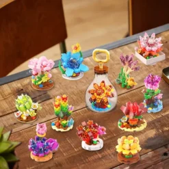 Women's Day Gifts Succulents in Bulbs Building Block Set with 2 LED String Lights DIY 3 Adjustable Flash Speeds Women's Day Mother's Day Gifts for Girls Mother's Day Gifts for MoM