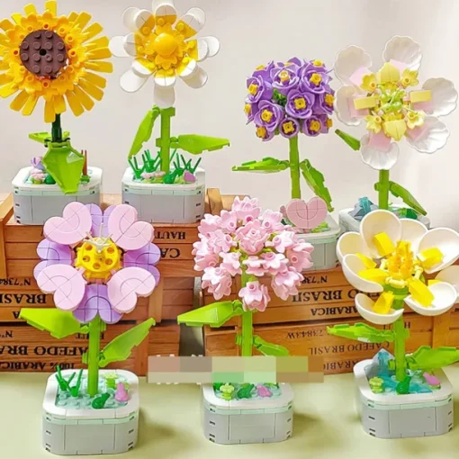 Women's Day Gifts Sunflower Hibiscus Eternal Flower Building Block Small Particle Puzzle Assembly Toy Potted Plant Decoration Couple Valentine's Day Gift Mother's Day Gifts for MoM