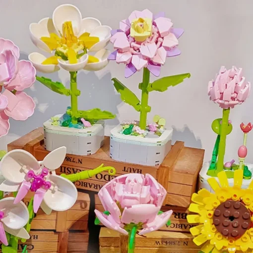 Women's Day Gifts Sunflower Hibiscus Eternal Flower Building Block Small Particle Puzzle Assembly Toy Potted Plant Decoration Couple Valentine's Day Gift Mother's Day Gifts for MoM