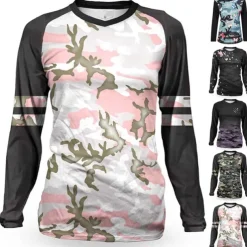 Women's Downhill Jersey Long Sleeve Mountain Bike MTB Road Bike Cycling Black Pink Blue Camo / Camouflage Bike Breathable Quick Dry Sports Camo / Camouflage Clothing Apparel