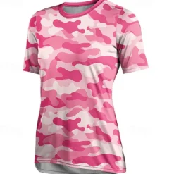 Women's Downhill Jersey Short Sleeve Violet Pink Red Graphic Camo / Camouflage Bike Breathable Quick Dry Sports Graphic Camo / Camouflage Clothing Apparel