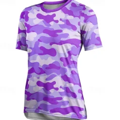 Women's Downhill Jersey Short Sleeve Violet Pink Red Graphic Camo / Camouflage Bike Breathable Quick Dry Sports Graphic Camo / Camouflage Clothing Apparel