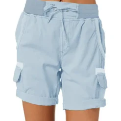 Women's Drawstring Elastic Waist Ripstop Breathable Quick Dry Light Blue Dark Khaki grey blue turmeric Summer Spring