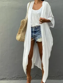 Women's Dressy Dusters Dressy Jackets Vacation Outdoor clothing Holiday Summer Spring Fall Coat Regular Fit Comfy Outdoor Swimming Sports Vacation Holiday Modern Jacket Pure Color Lace up Pleated