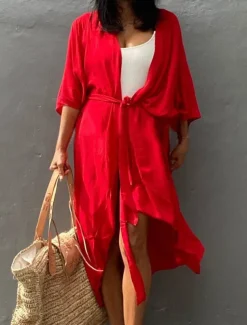 Women's Dressy Dusters Dressy Jackets Vacation Outdoor clothing Holiday Summer Spring Fall Coat Regular Fit Comfy Outdoor Swimming Sports Vacation Holiday Modern Jacket Pure Color Lace up Pleated