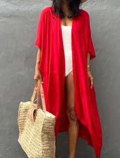 Women's Dressy Dusters Dressy Jackets Vacation Outdoor clothing Holiday Summer Spring Fall Coat Regular Fit Comfy Outdoor Swimming Sports Vacation Holiday Modern Jacket Pure Color Lace up Pleated