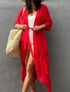 Women's Dressy Dusters Dressy Jackets Vacation Outdoor clothing Holiday Summer Spring Fall Coat Regular Fit Comfy Outdoor Swimming Sports Vacation Holiday Modern Jacket Pure Color Lace up Pleated