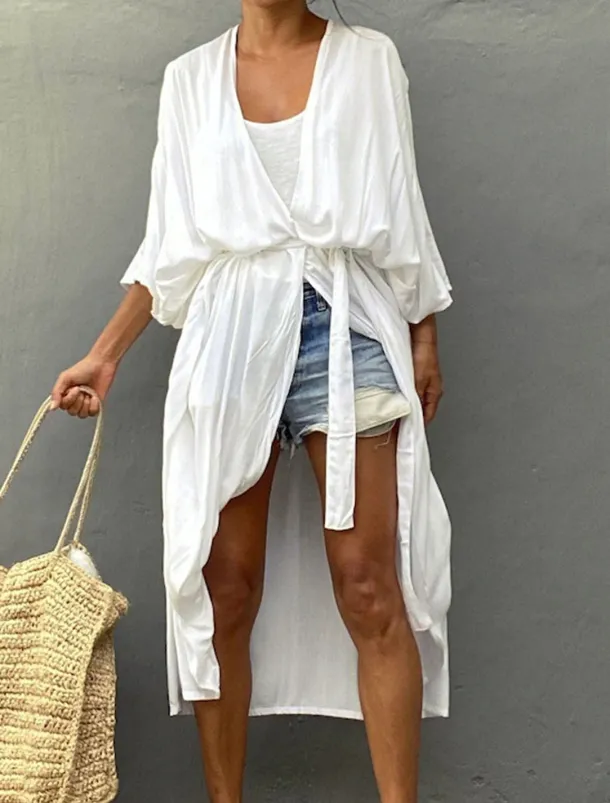 Women's Dressy Dusters Dressy Jackets Vacation Outdoor clothing Holiday Summer Spring Fall Coat Regular Fit Comfy Outdoor Swimming Sports Vacation Holiday Modern Jacket Pure Color Lace up Pleated